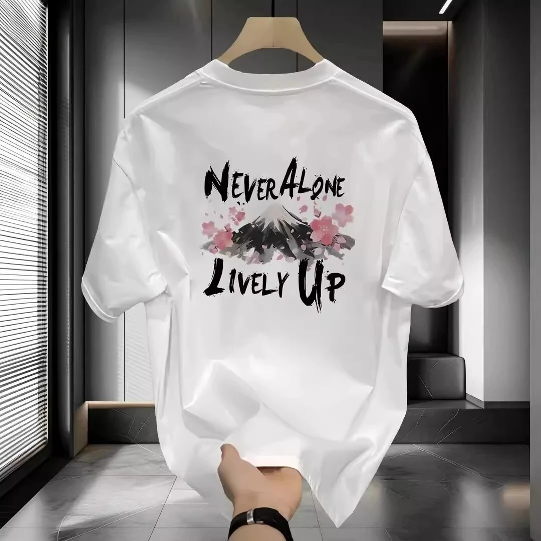 仓石一树夏季休闲时尚短袖T恤男士潮牌设计印花圆领宽松情侣上衣