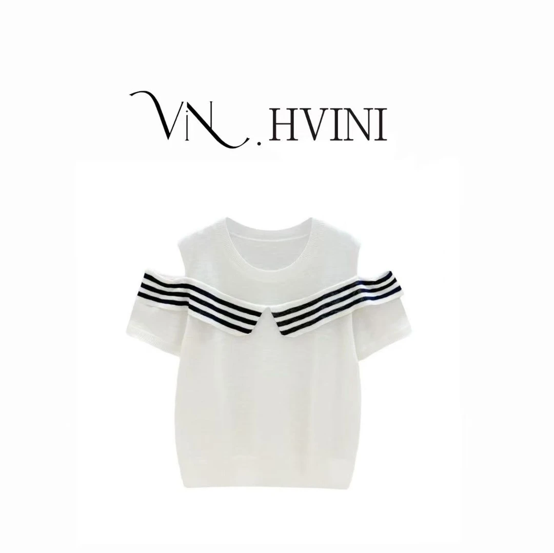 【条纹点缀】2025夏季新款时尚天-丝+亚麻设计师上衣H3115