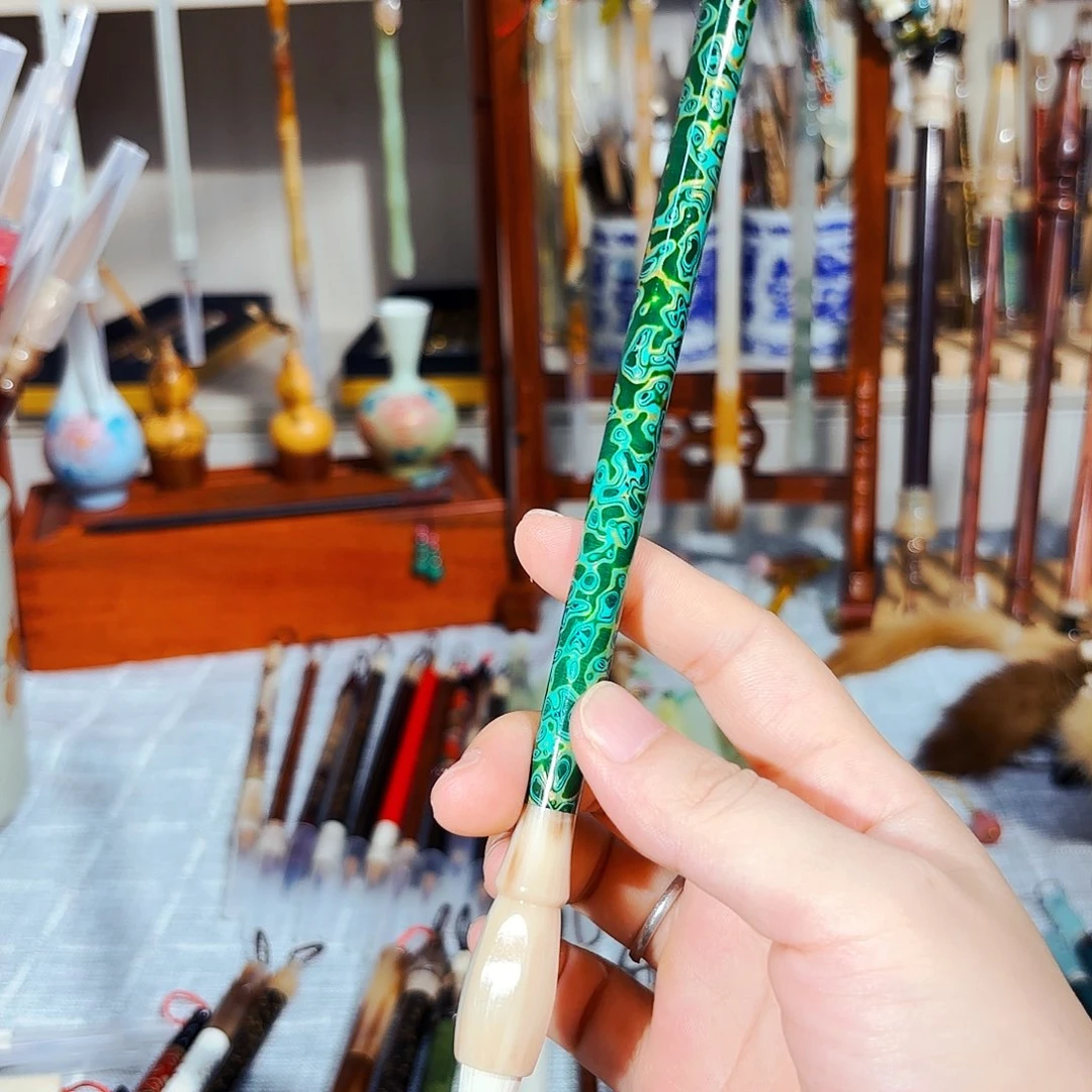 大漆杆牛角笔斗纯兼毫出锋3.7口径0.5