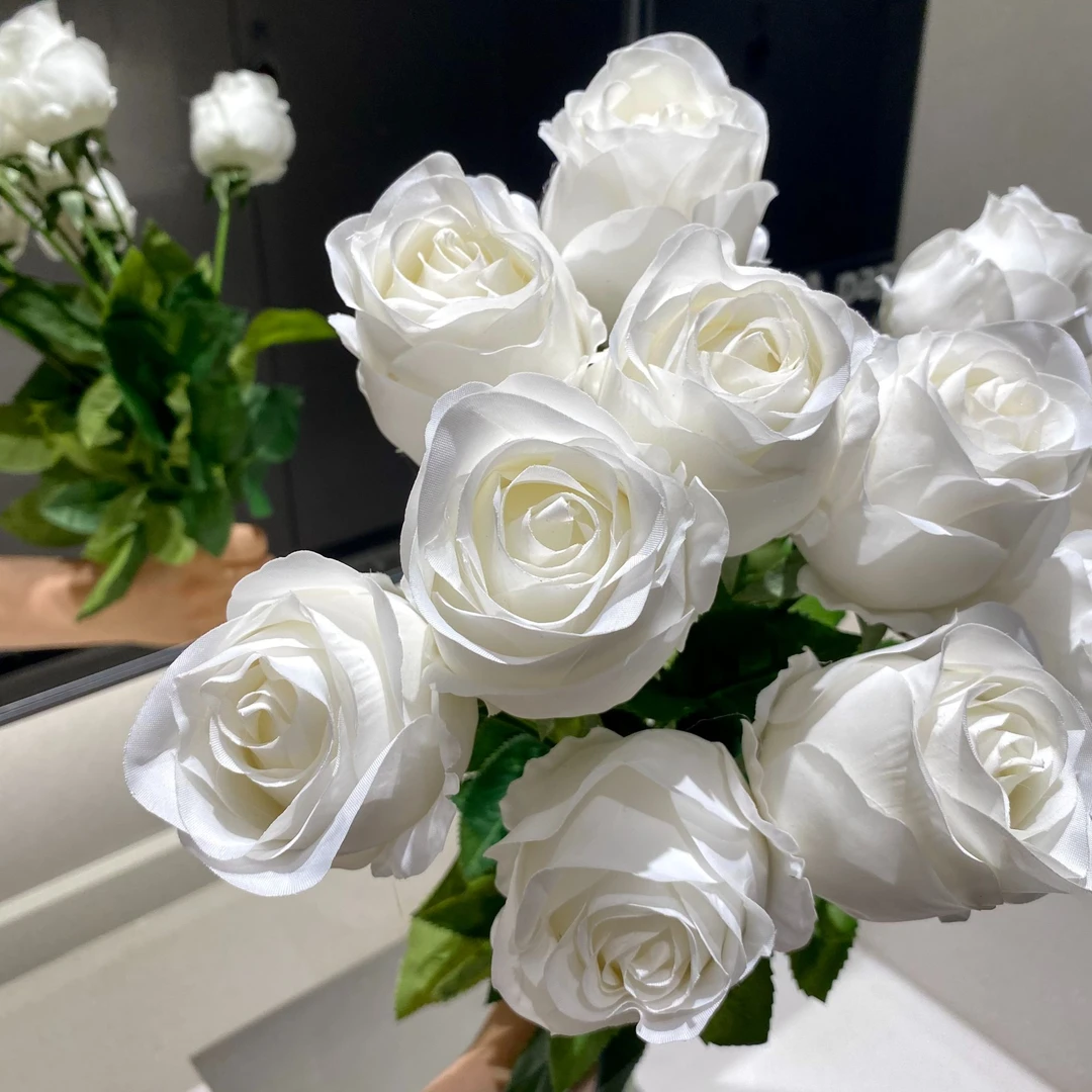 保加利亚玫瑰花  白色 手感保湿 餐桌花仿真花