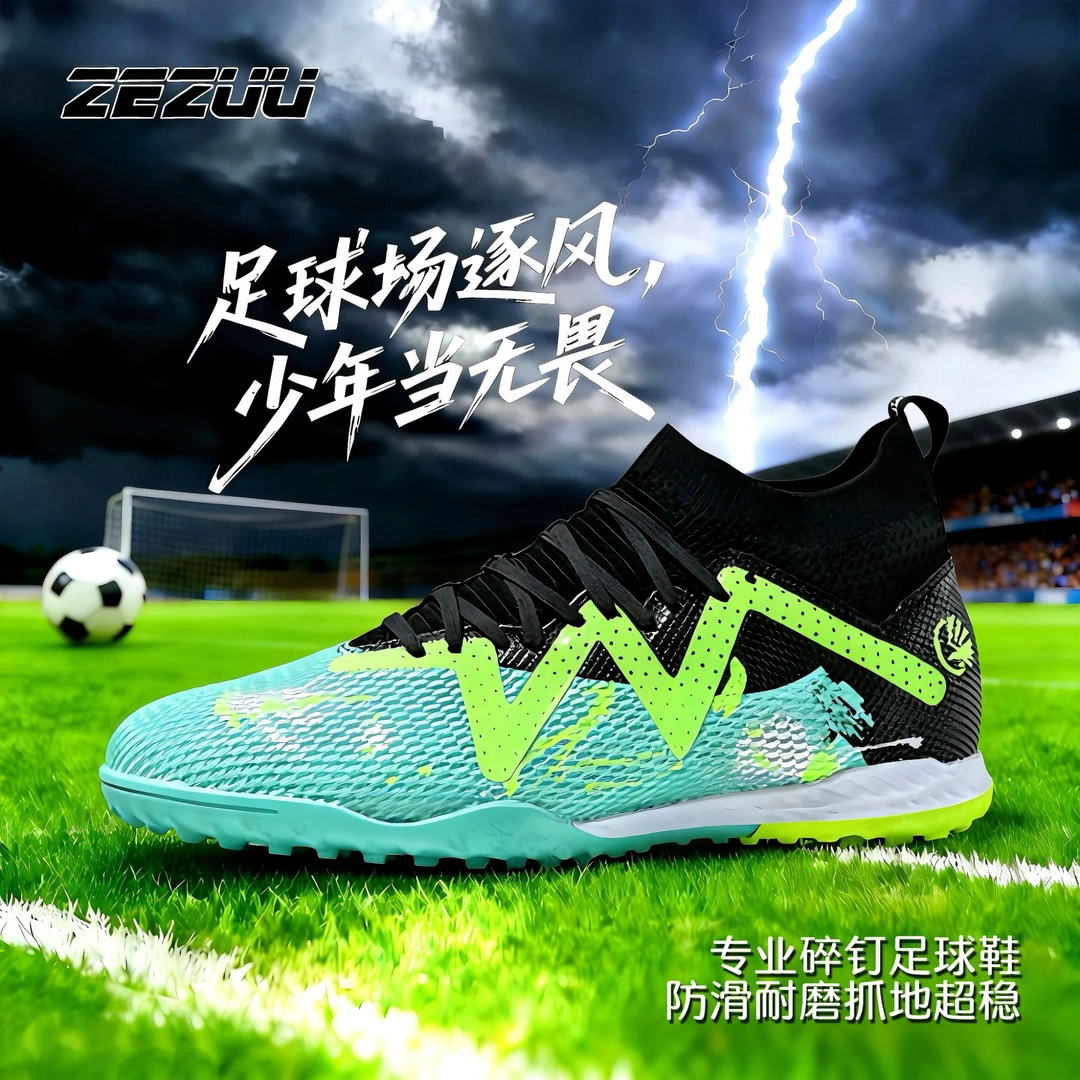 振足足球鞋8-16岁学生专用碎钉透气青少年高帮儿童小学生男童草地