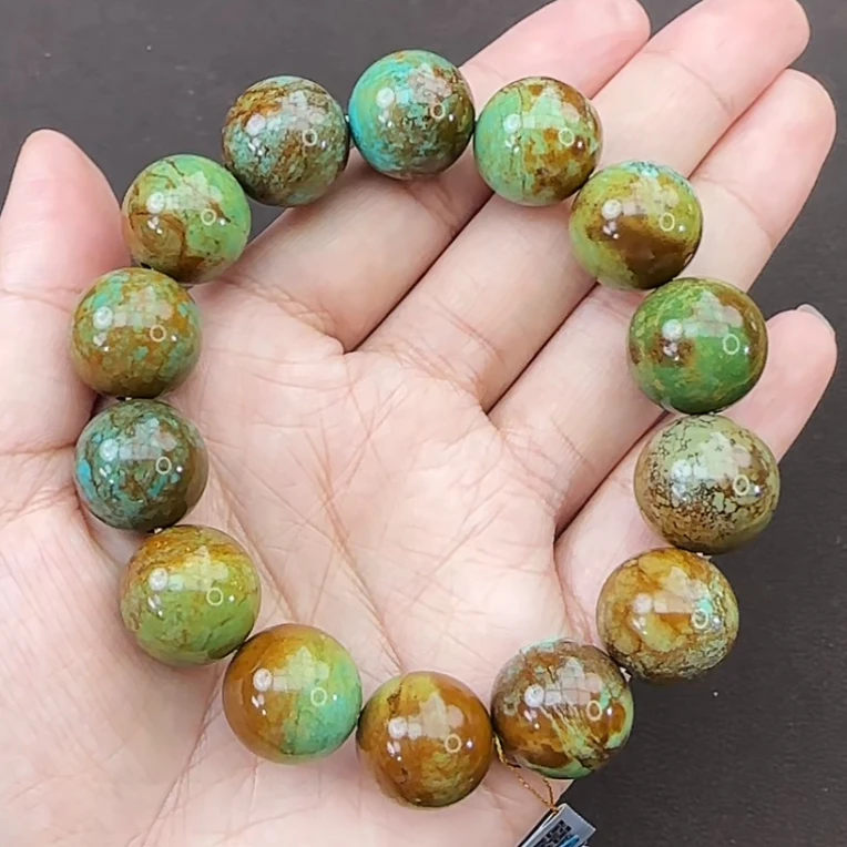 【齐福珠宝】15mm周年限定唐三彩绿松单圈（多样性发其一)