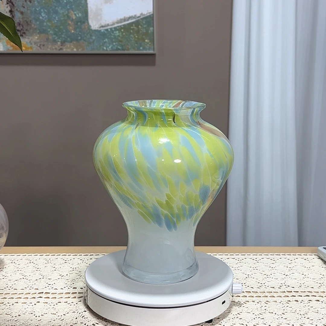 琉璃绿色彩点系列手工琉璃花瓶