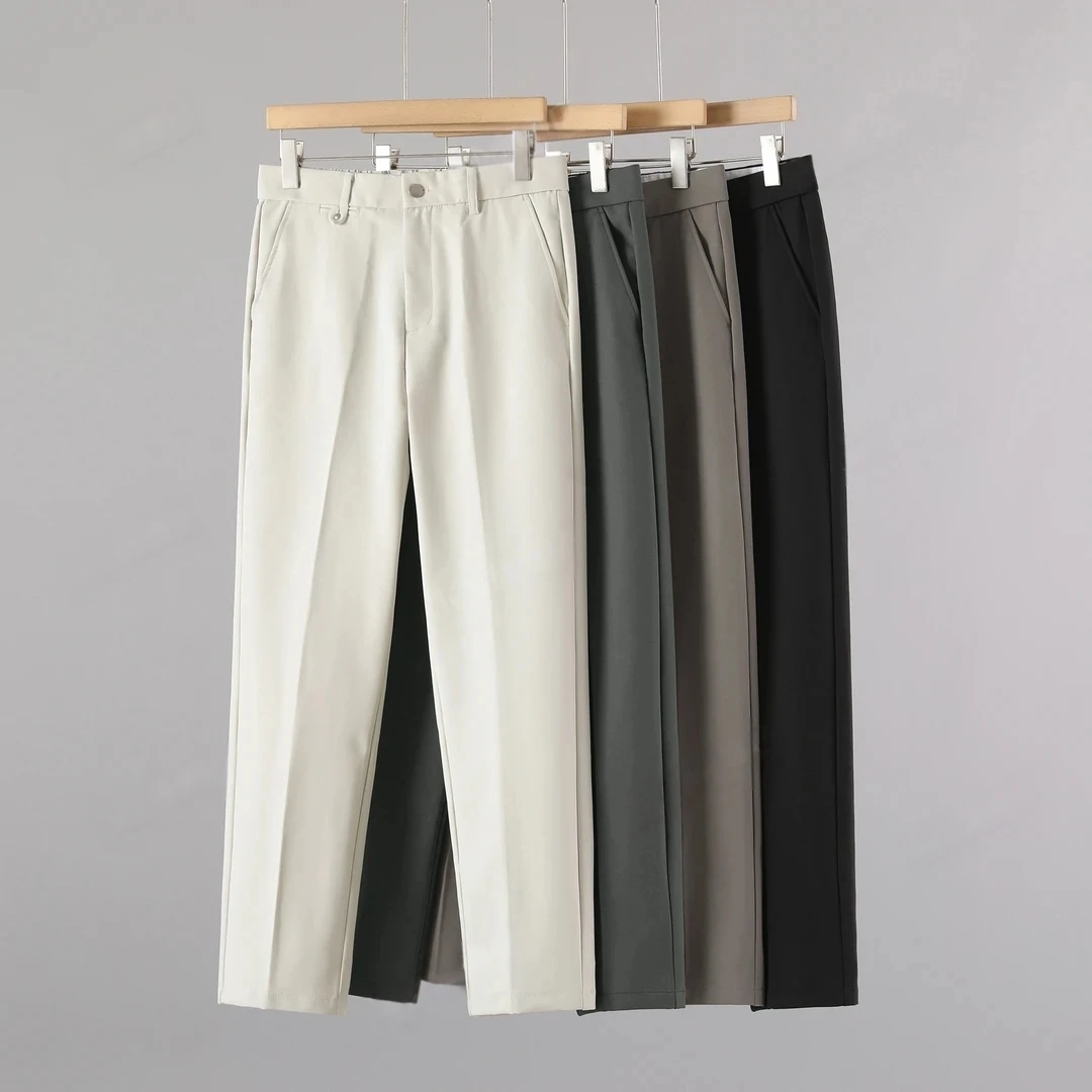 秋季琥珀流光简约纯色直筒立体裁剪长裤轻奢百搭免熨烫休闲裤男士