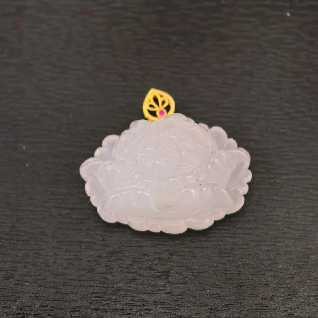 【慕诚】和田白玉守家牡丹 18K吊坠    X330