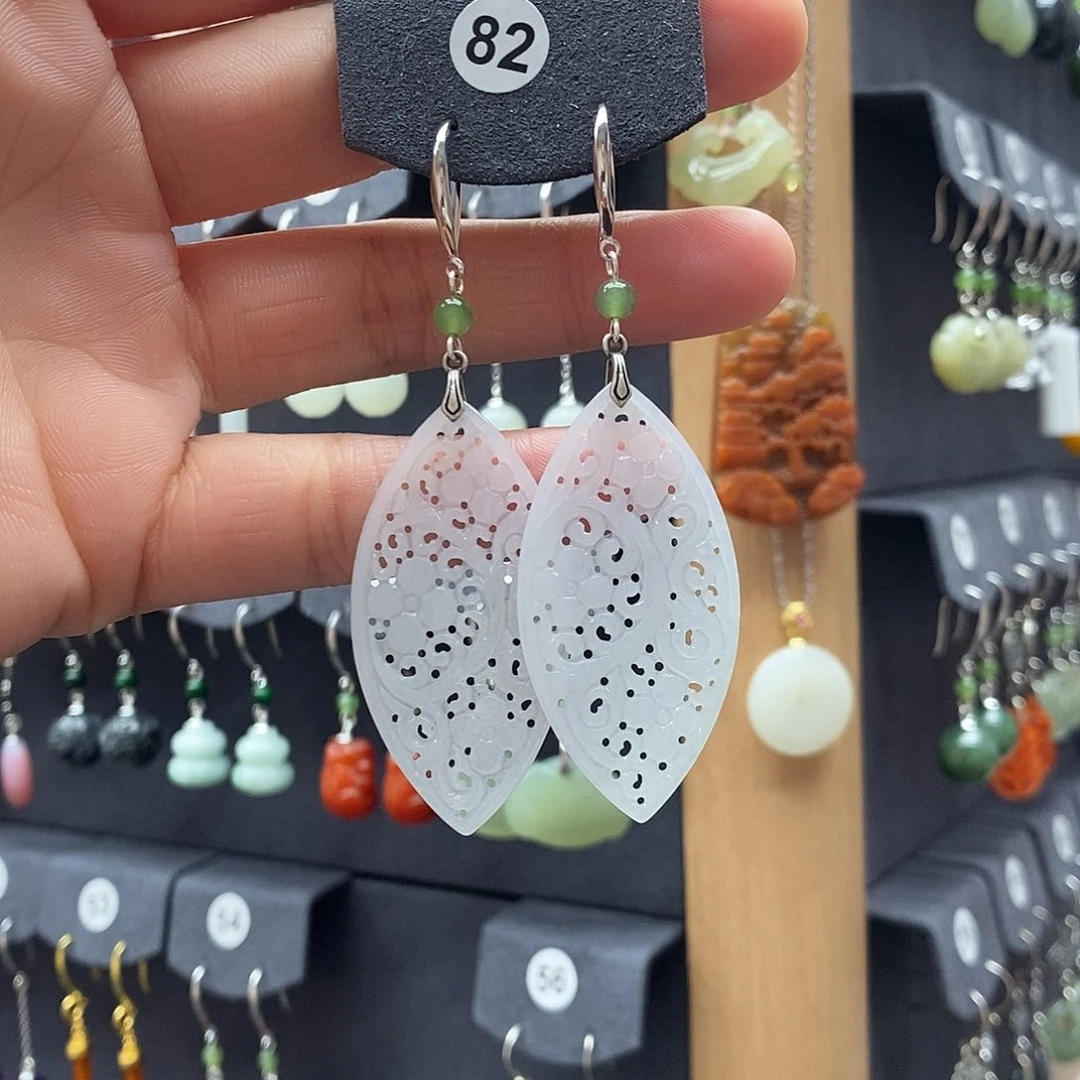 艺***长翡翠银S925镶嵌耳饰