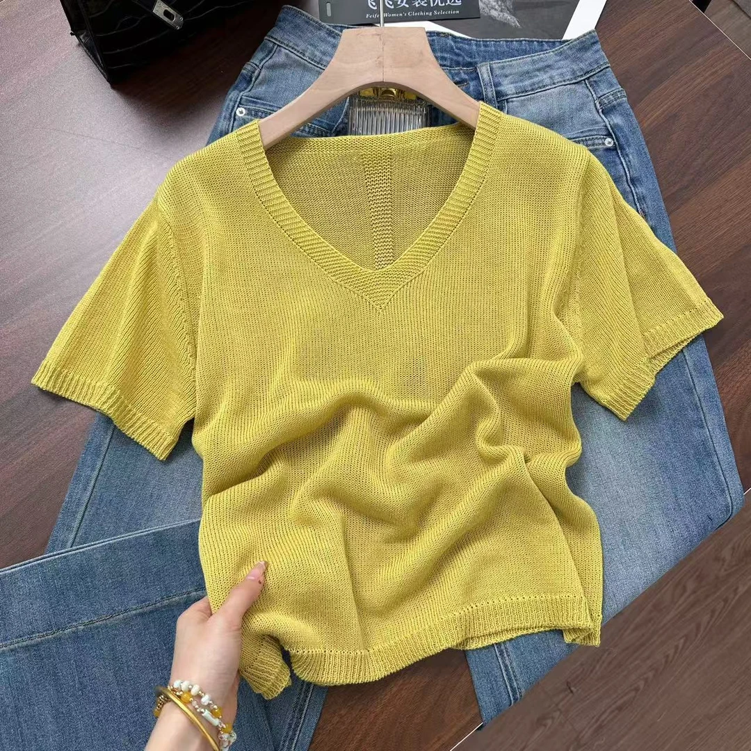 韩系简约净版~气质女人款！干净釉色正肩超级显瘦针织衫Y7152黄