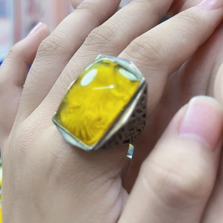 琥珀银S925镶嵌颈饰戒指