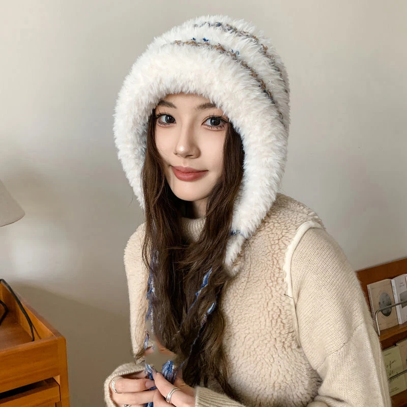 新款冬季加绒帽子防风针织帽冬季毛绒绒毛茸茸堆堆帽时尚保暖