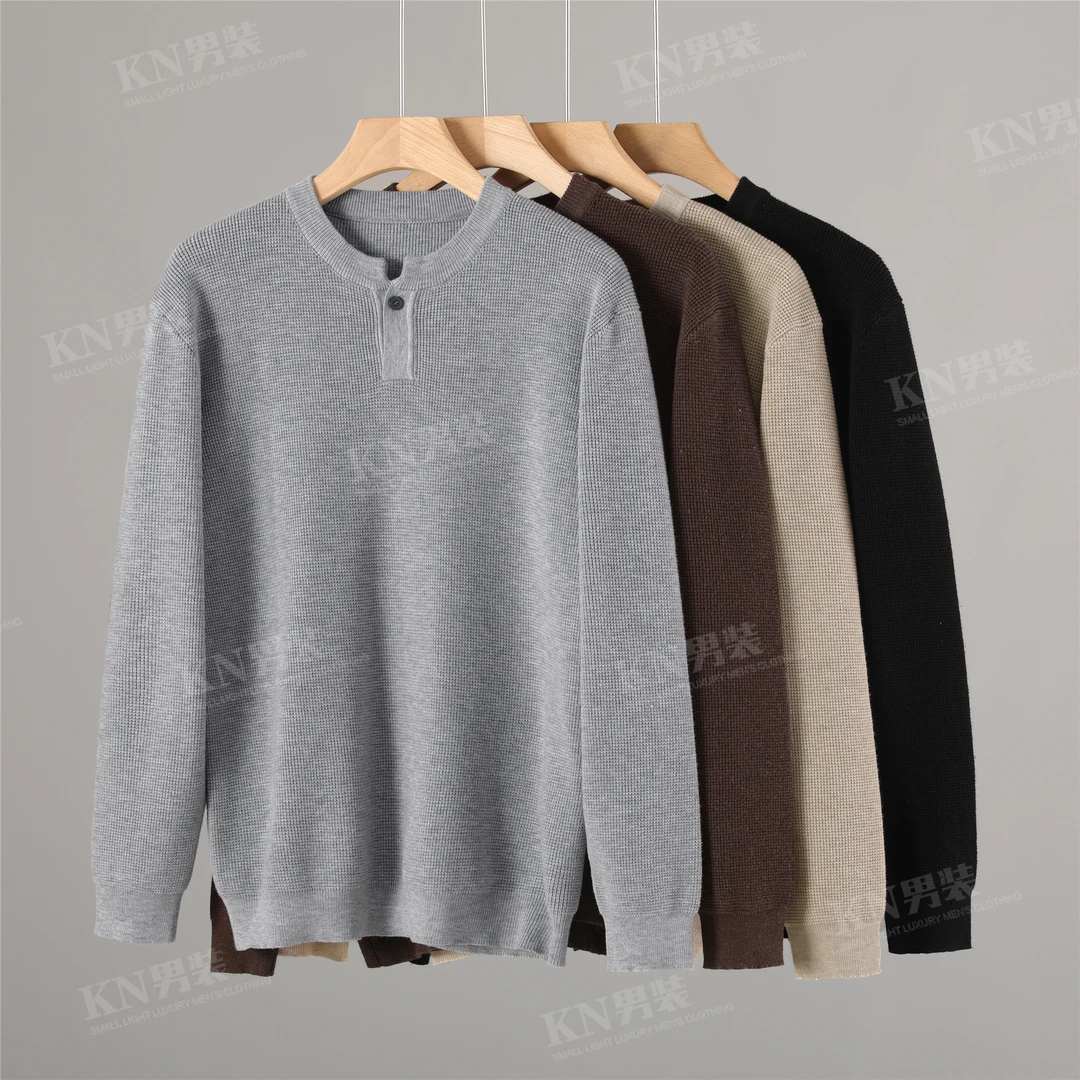 【断码五折】美式痞帅肌理感亨利领针织衫高级舒适休闲百搭毛衣长袖