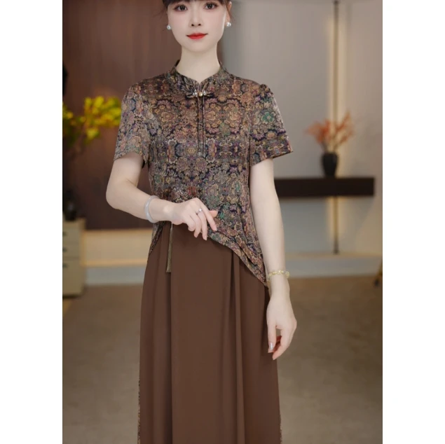 夏季新款高端新中式国风旗袍连衣裙清凉妈妈优雅气质减龄碎花裙子