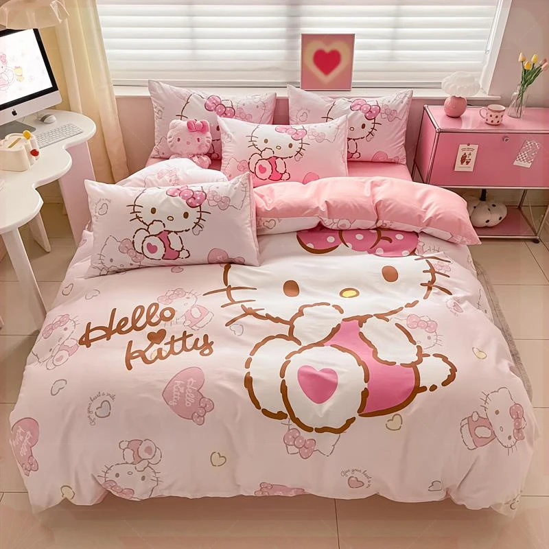 富安娜床品hellokitty女孩纯棉被套儿童被罩KT猫卡通全棉被单人床