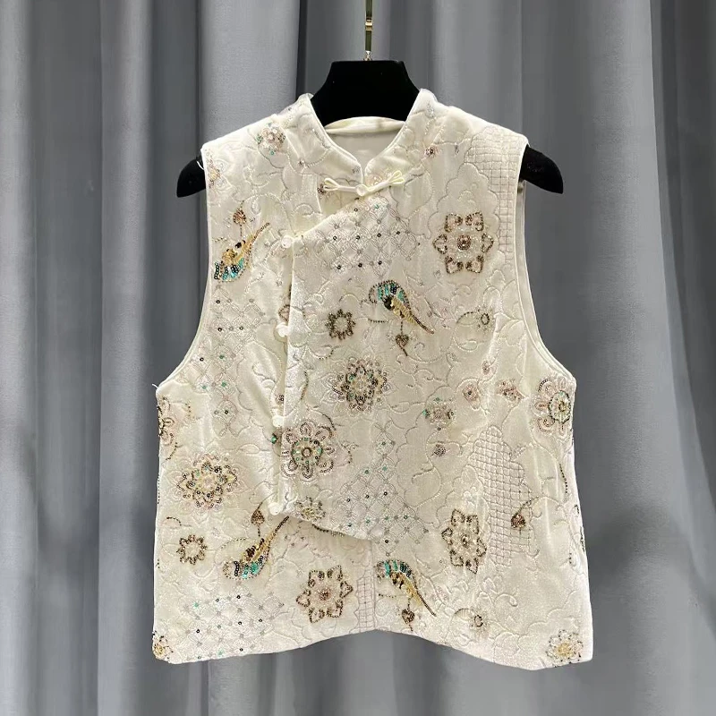 【喜上枝头】马甲复古唐装中国风无袖提花上衣碎花