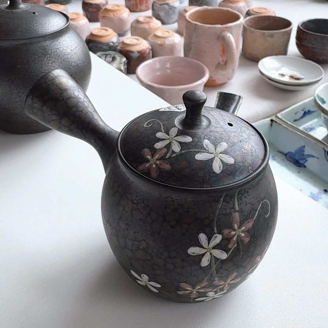 瓷片昭龙天目釉小花茶壶