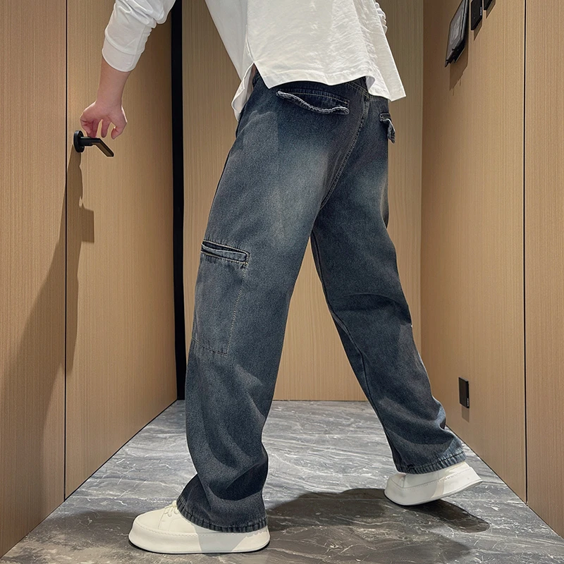 复古蓝色美式牛仔裤男款春季2025新款弯刀裤子爆款工装直筒休闲裤
