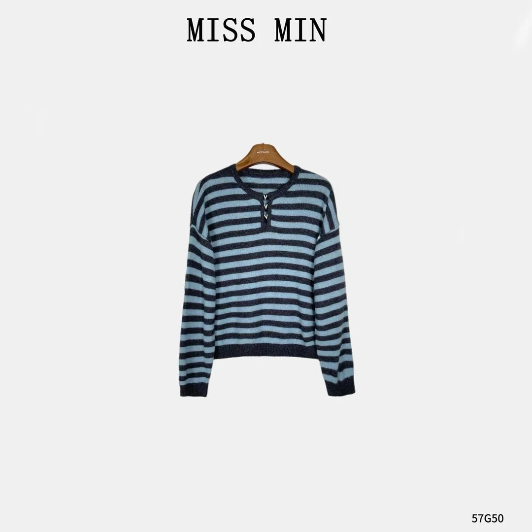MISS MIN【精致】新款圆领纯色针织清冷系衣服显瘦百搭针织衫 57G50