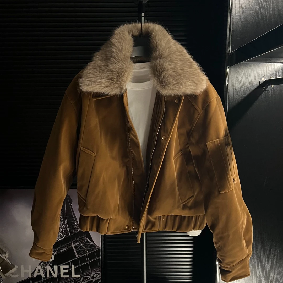 CQ-编织小香风粗纹呢料棉服男宽松冬季加厚立领外套