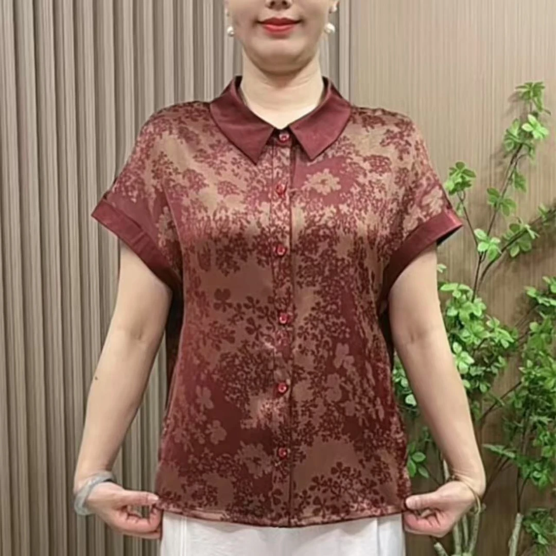 8823妈妈装夏装气质衬衣新款中老年女装大码宽松翻领碎花衬衫