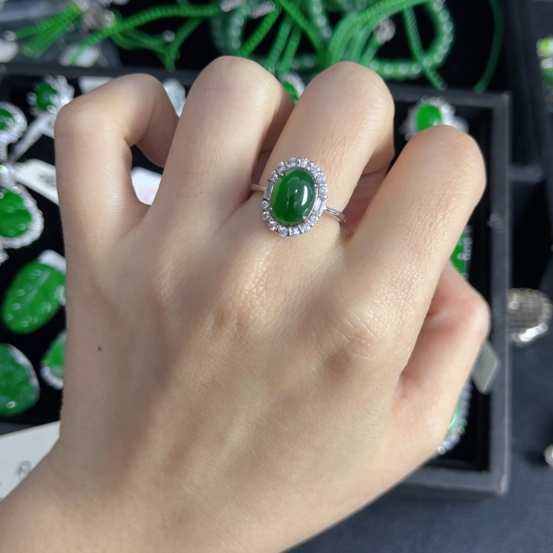 翡翠银S925镶嵌戒指蛋面戒指