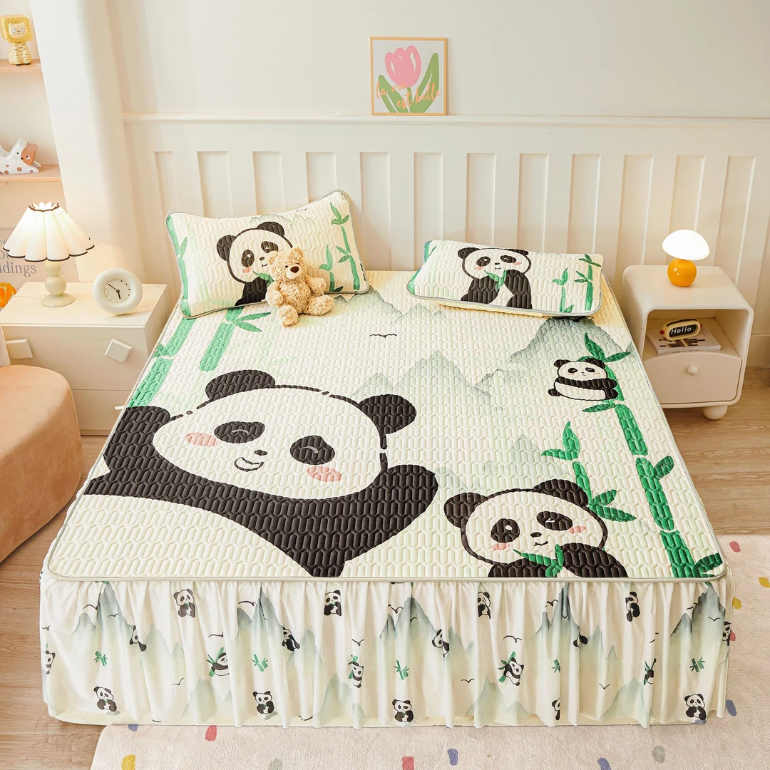 2025新款大阪卡通乳胶凉席床裙学生三件套可机洗可水洗凉席