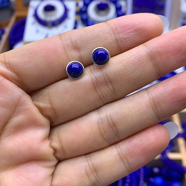 银S925镶嵌青金石耳钉