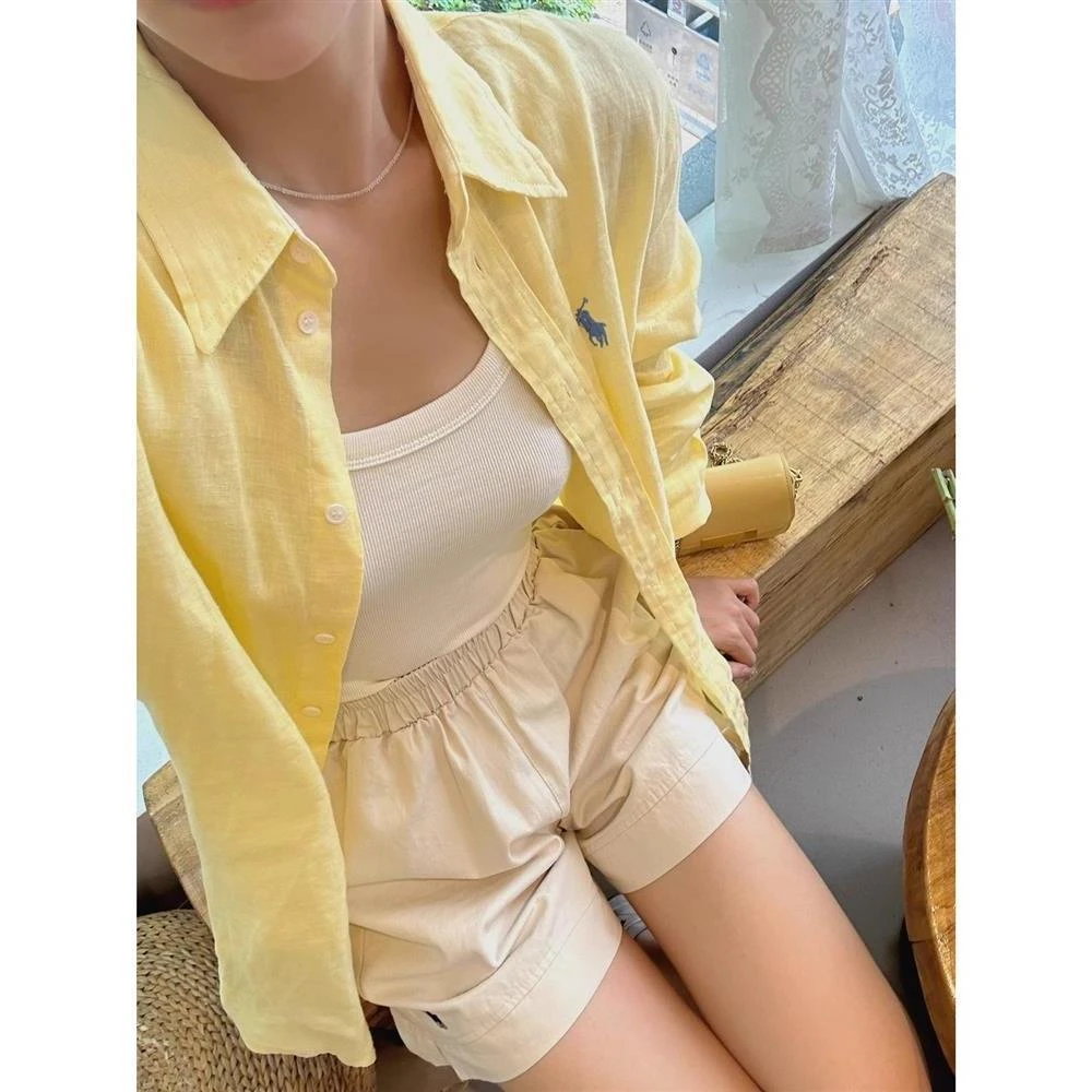 春夏小马标刺绣衬衫女新款宽松休闲慵懒防晒衬衣外穿棉麻百搭上衣