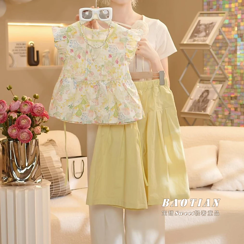 BAOTIAN/宝甜女童夏季套2025新款轻奢时尚小清新儿童上衣+休闲裤