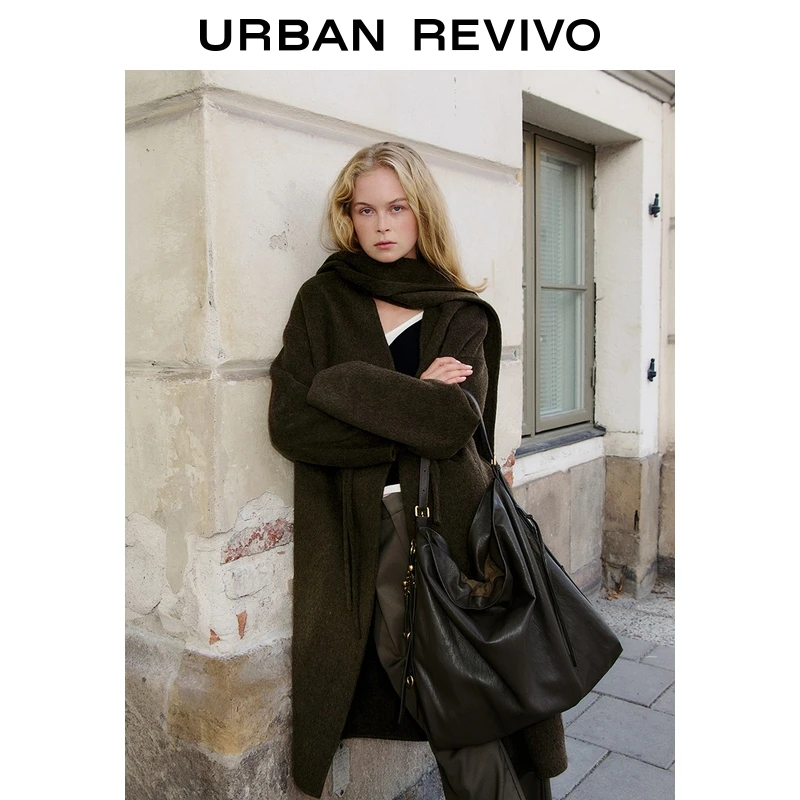 UR2025冬季新款女装气质琥珀流光风V领大衣外套UWG150142