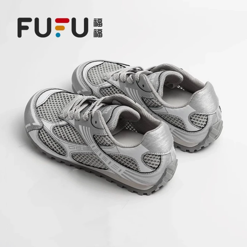 福福小众银色复古德训阿甘鞋女2025年新款网面透气厚底休闲运动鞋