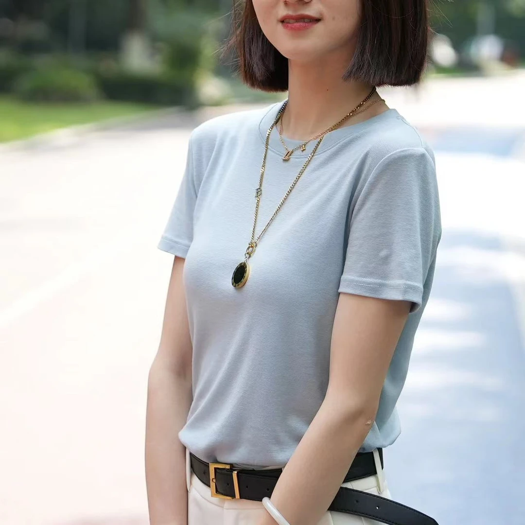 【天丝+绵羊毛】母亲节衣服圆领轻简百搭显瘦纯色短袖T恤上衣HT2501