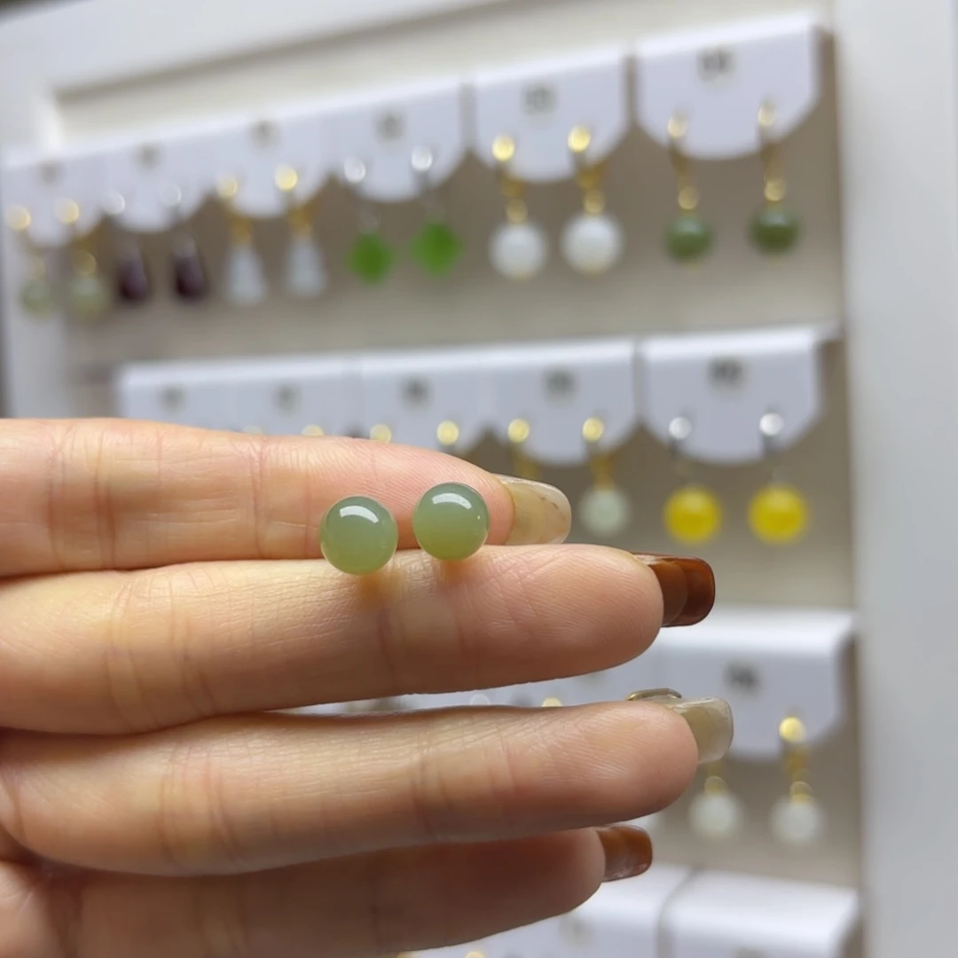 银S925镶嵌和田玉耳饰