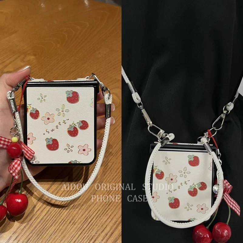 适用小米mixflip2手机壳novaflip折叠屏护轴草莓樱桃三星zflip7/6