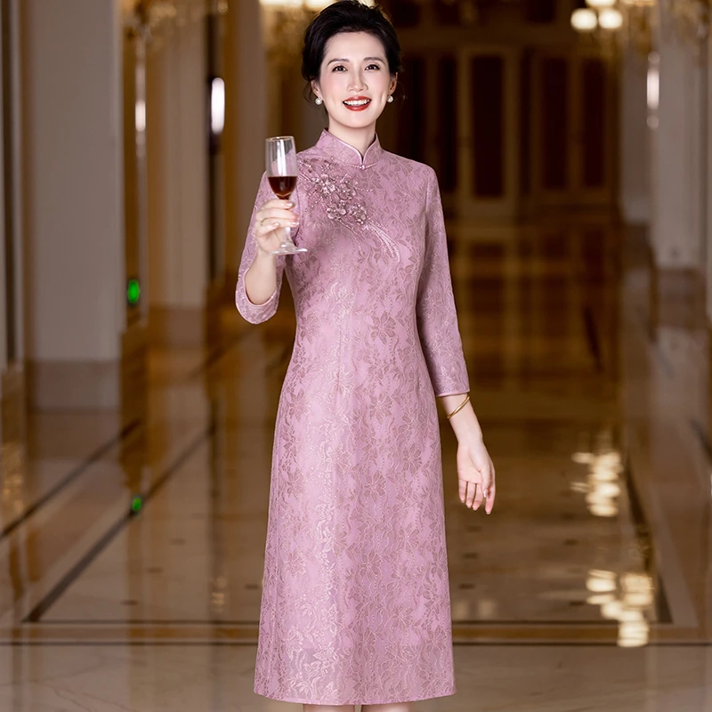 2025新款喜婆婆婚宴装高贵结婚订婚礼服参加婚礼妈妈喜服连衣裙夏