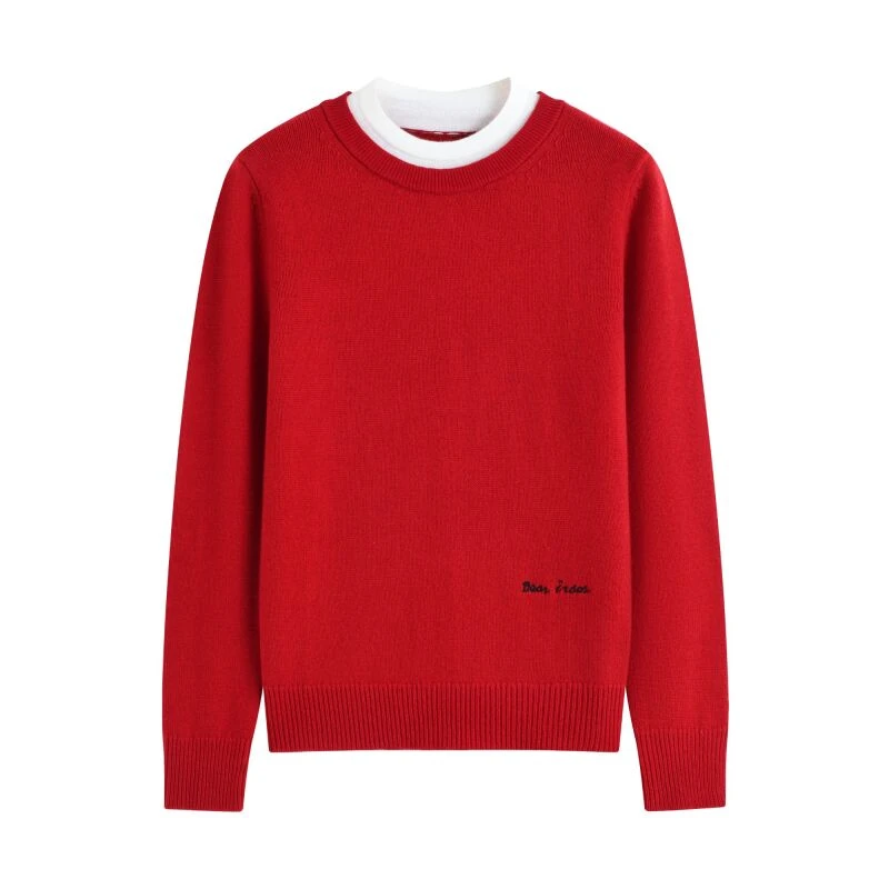 31642 假两件羊绒套衫25秋冬女士红色圆领针织衫50052