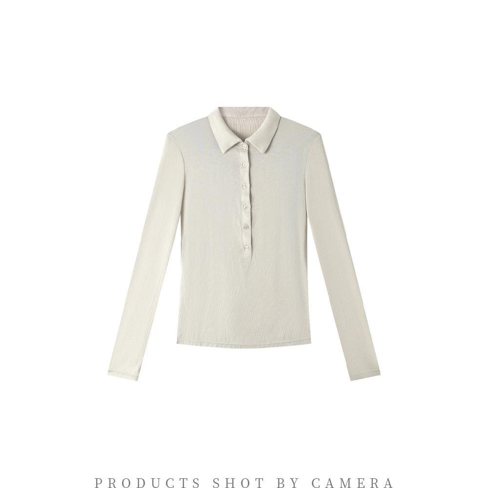 【揽枫】2025新款设计师时尚长袖显瘦POLO衫纯色领口百搭25552