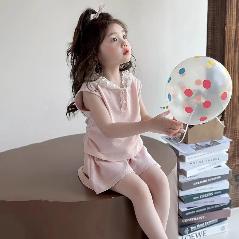 童泰【断码】女童夏款套装夏季新款连帽儿童蕾丝洋气时髦女宝宝