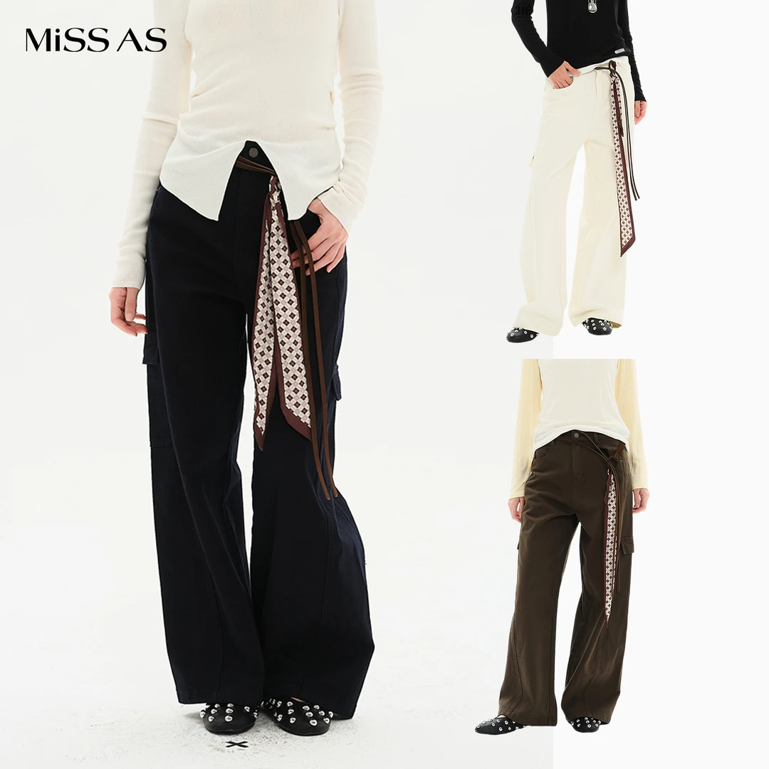 【MIMBLANCHE】休闲通勤百搭装饰腰带纯色休闲直筒长裤女26春夏新款