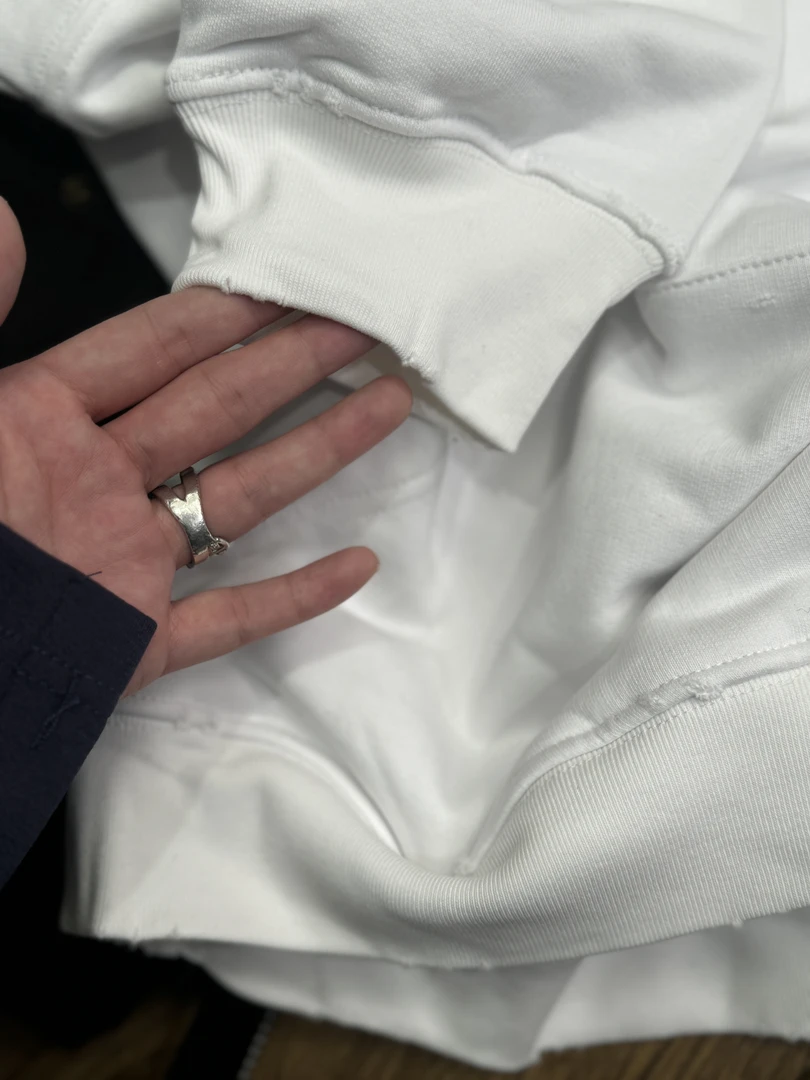 25623-手绘泼墨BB印花阔型连帽衫白色卫衣