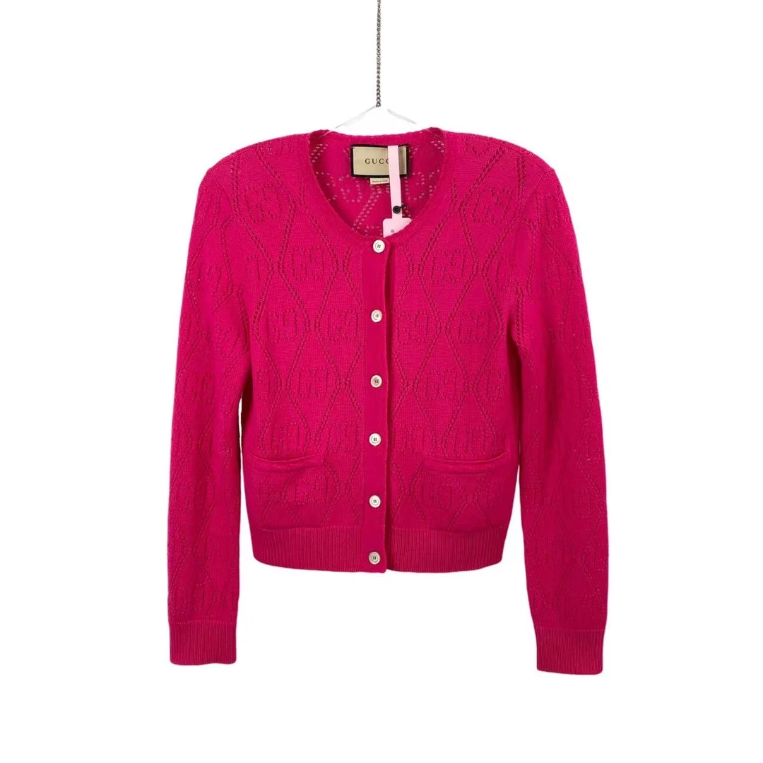 99新 GUCCI/古驰  pp六五零 羊毛 镂空满印开衫 XS码 98新