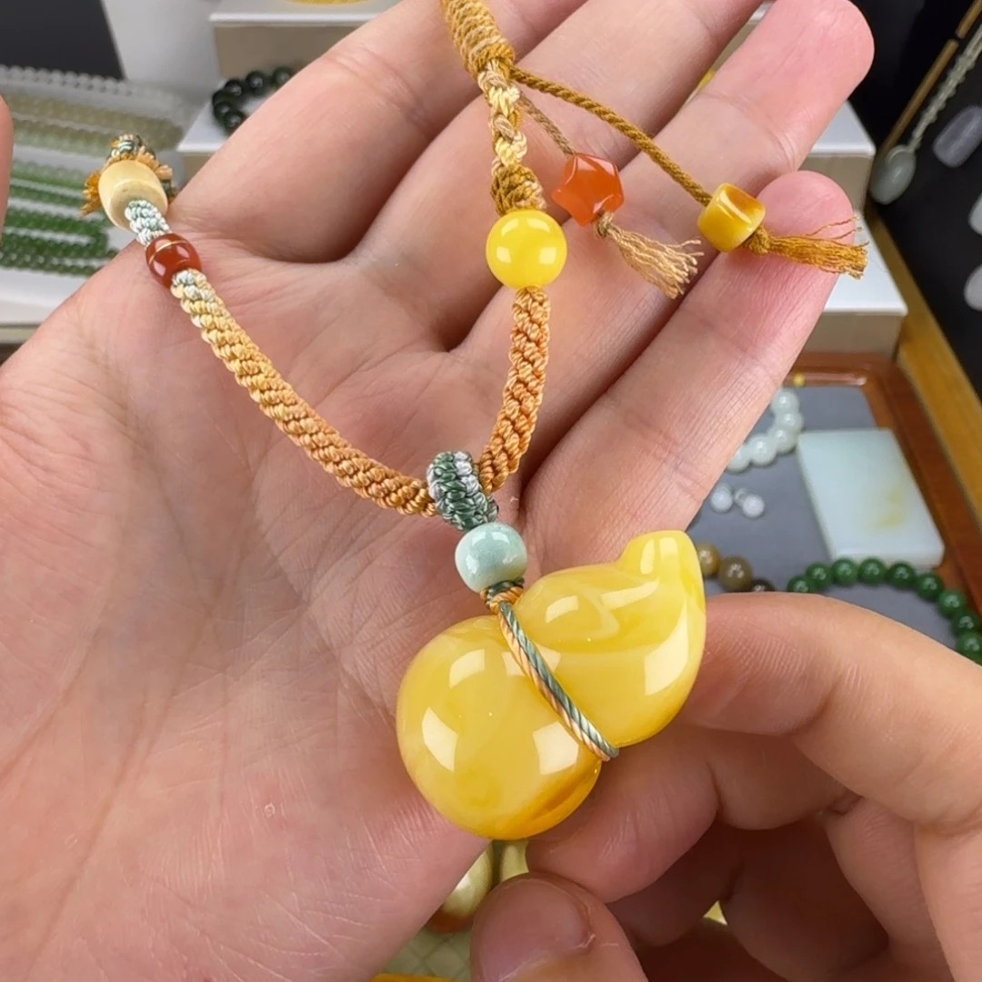 琥珀未镶嵌颈饰天然蜜蜡葫芦