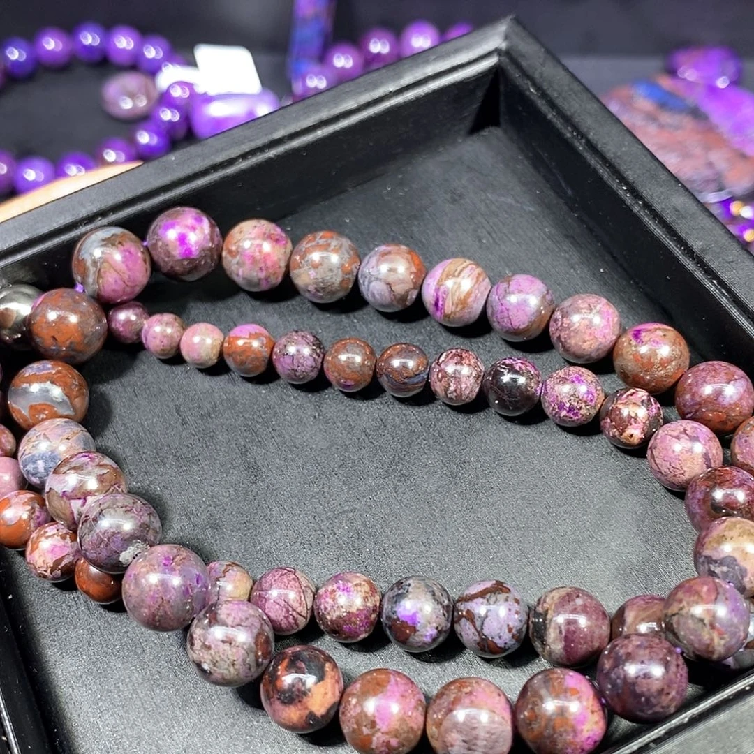 苏纪石（舒俱来）未镶嵌南非舒俱来泥地樱花圆珠塔链