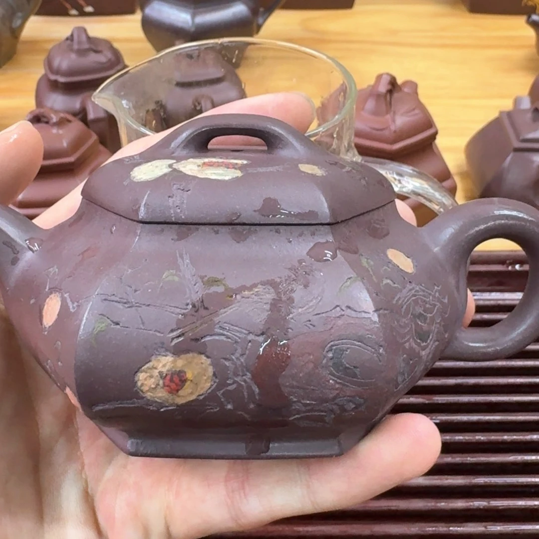 紫砂茶壶紫砂壶六方合欢200cc