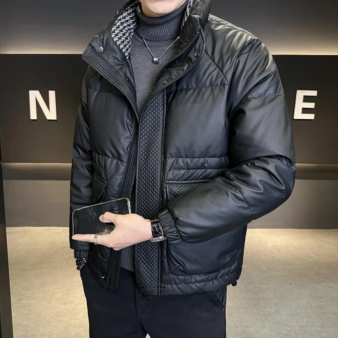 高级感男士皮衣羽绒服男款秋冬季新款潮流加厚保暖时尚短款外套男