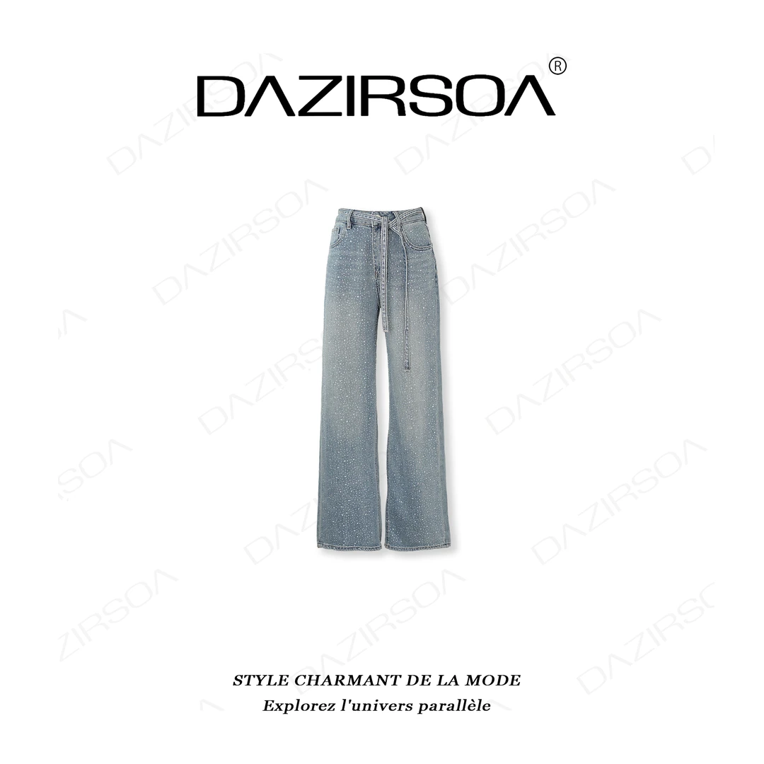 DAZIRSOA/达姿“迈阿密假日”时尚百搭拼接烫钻洋气牛仔裤 W820