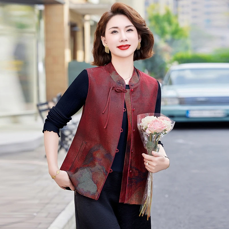 2025新款妈妈春装新中式国风马夹背心中老年人女洋气坎肩背心马甲