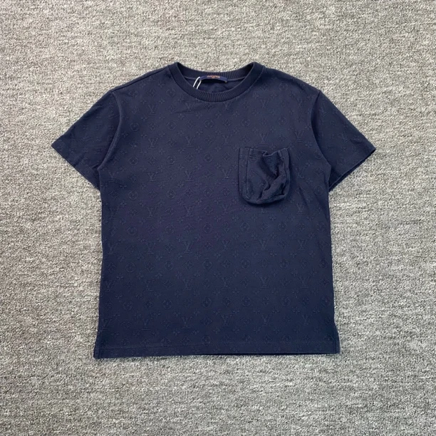 99新 LouisVuitton/路易威登 4243/海军蓝满印3D口袋短袖T恤/S码