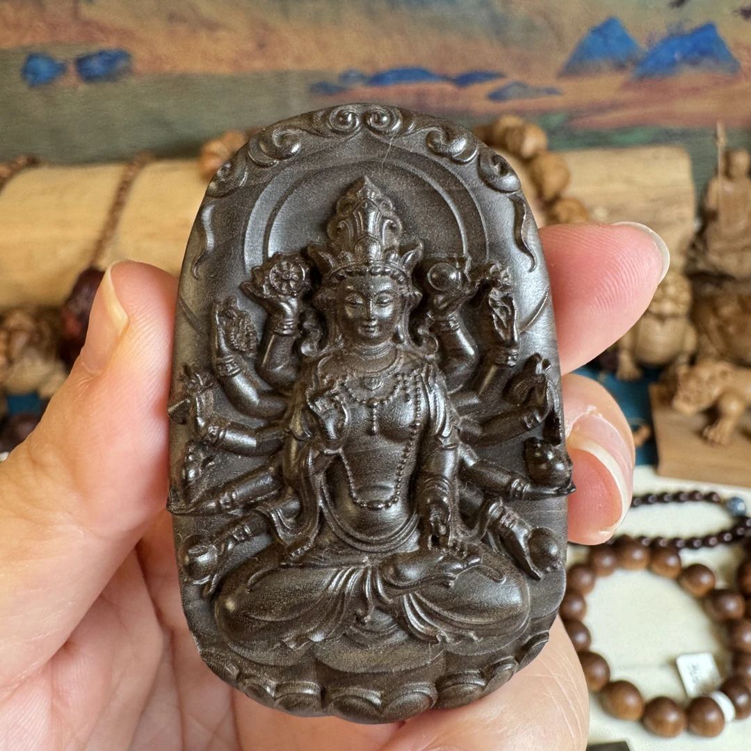 阴沉老山檀香横纹黑肉461千手观音平安无事牌