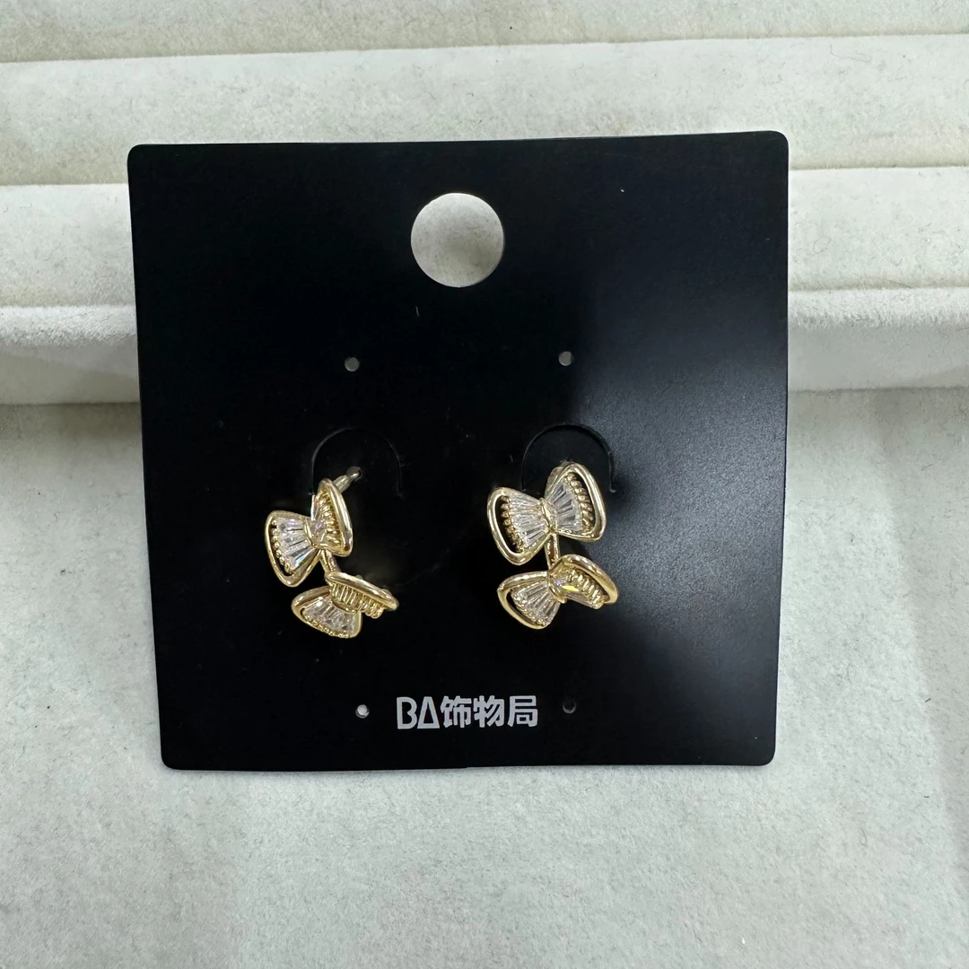 铜合金合成锆石耳饰 时尚蝴蝶结耳钉 2104