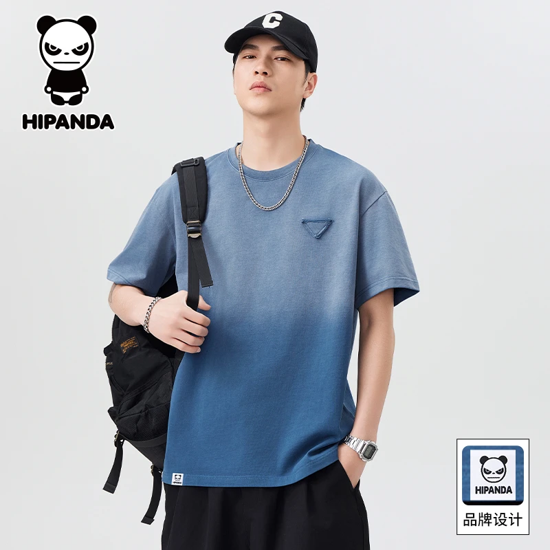 HiPanda你好熊猫男士夏季T恤圆领宽松休闲百搭渐变色潮流纯棉短袖