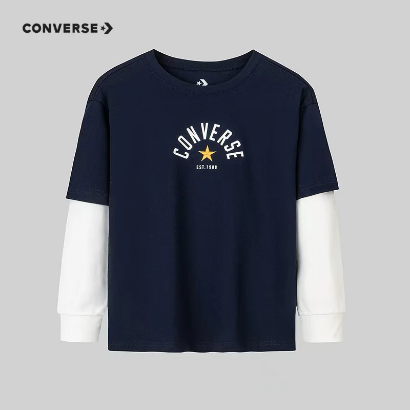 Converse匡威儿童装时尚舒适百搭上衣假两件圆领长袖T恤CV2512320